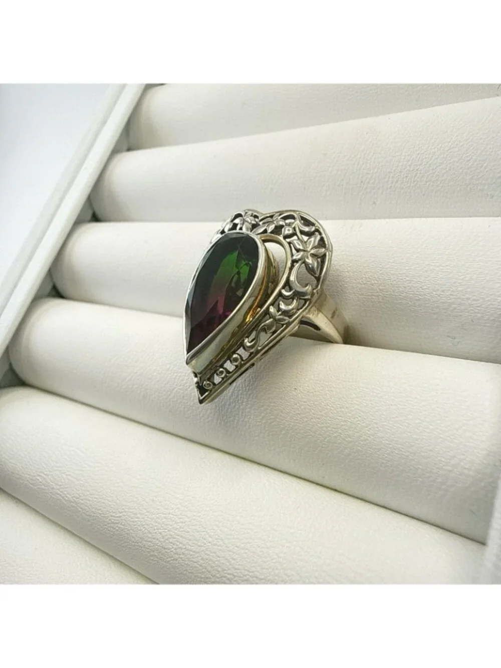 Nicky Butler Ring Heart Mystic Quartz Sterling Silver Green Pink Size 6
